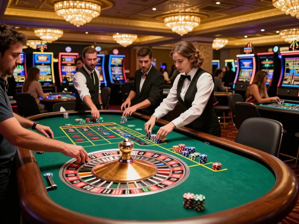 Watch real-time roulette action at the casino, highlighting players placing bets and croupier spinning the wheel for an engaging experience.