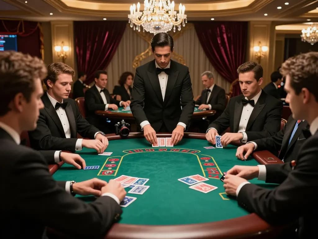 Players strategizing at a blackjack table, showcasing high-stakes action with soibetbiz brand presence.