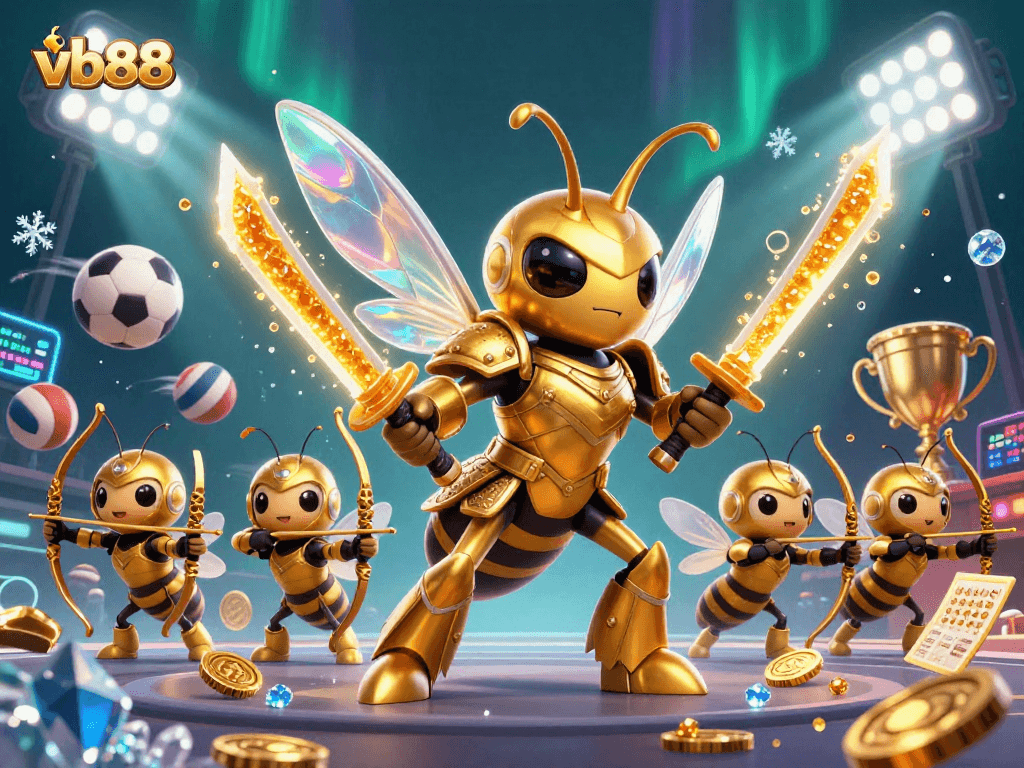 Engage in dynamic gameplay at vb88 with a golden samurai hornet and sports-themed elements.