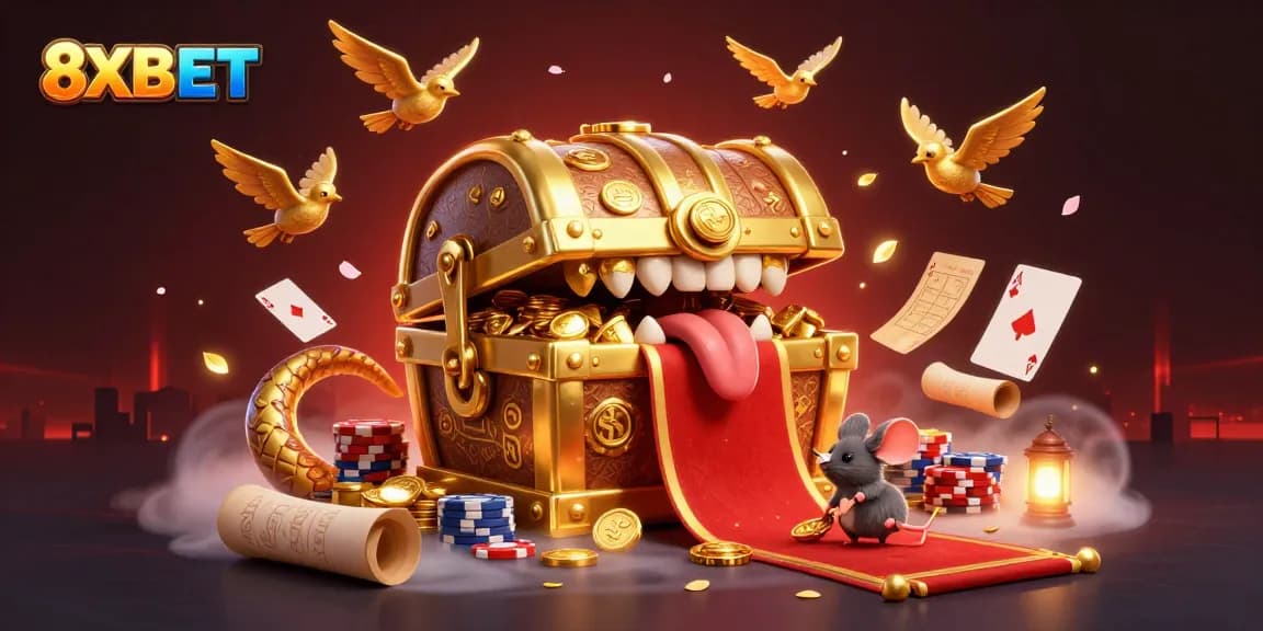 Engage in thrilling gameplay with 8XBET's unique poker and casino elements abundant in the action-packed scene.