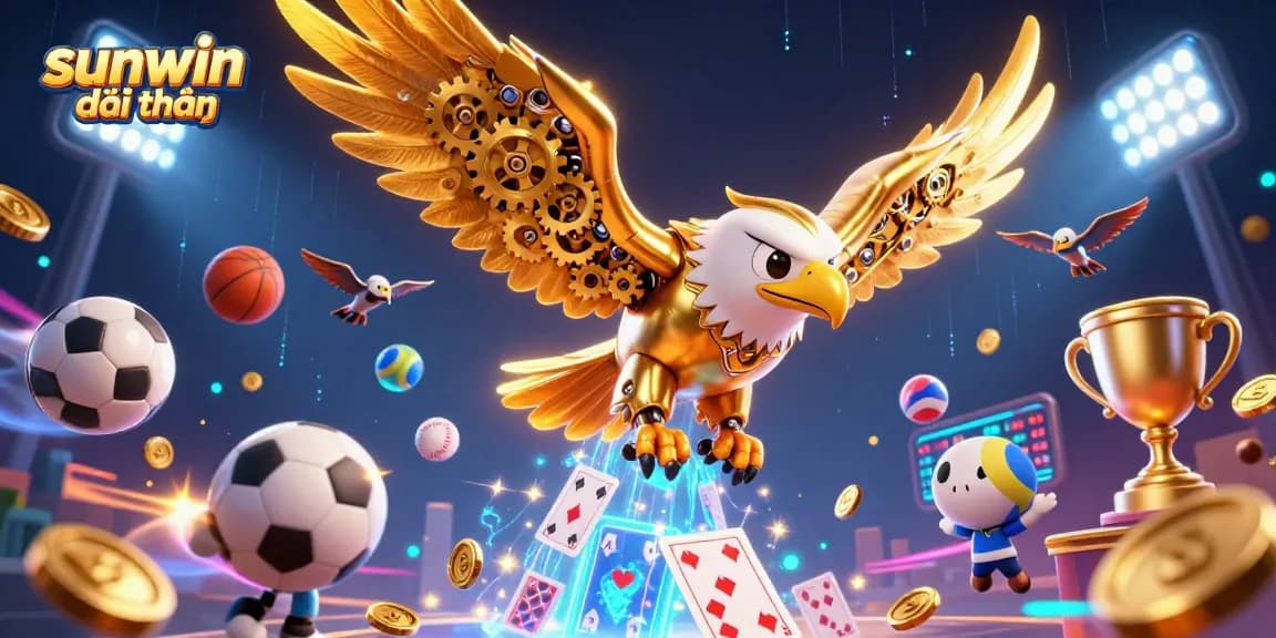 Experience sunwin đổi thưởng with a dynamic 3D casino scene featuring an eagle and sports elements.