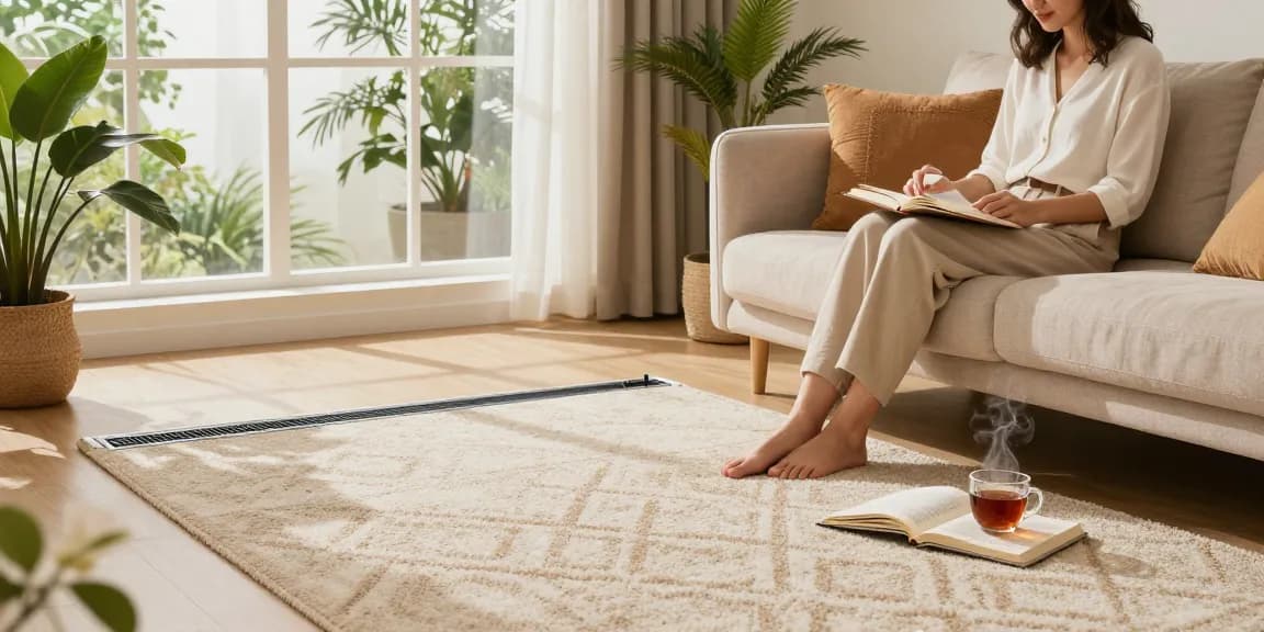 Gemütliches Wohnzimmer mit elektrischer Fußbodenheizung, ideal für elektrische fußbodenheizung kaufen.