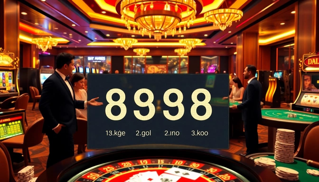 Engaging casino scene featuring bạch thủ lô kép displayed amidst vibrant slot machines and a roulette table.