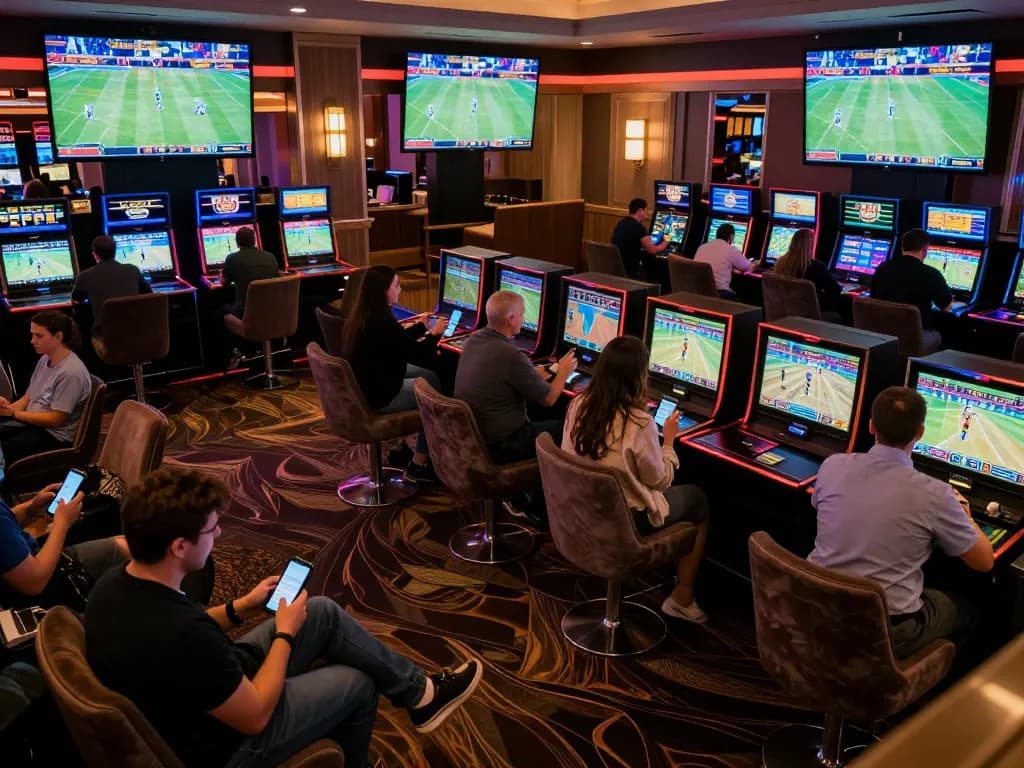 Engaging sports betting experience at CM88 okvip with enthusiastic bettors in a vibrant casino environment