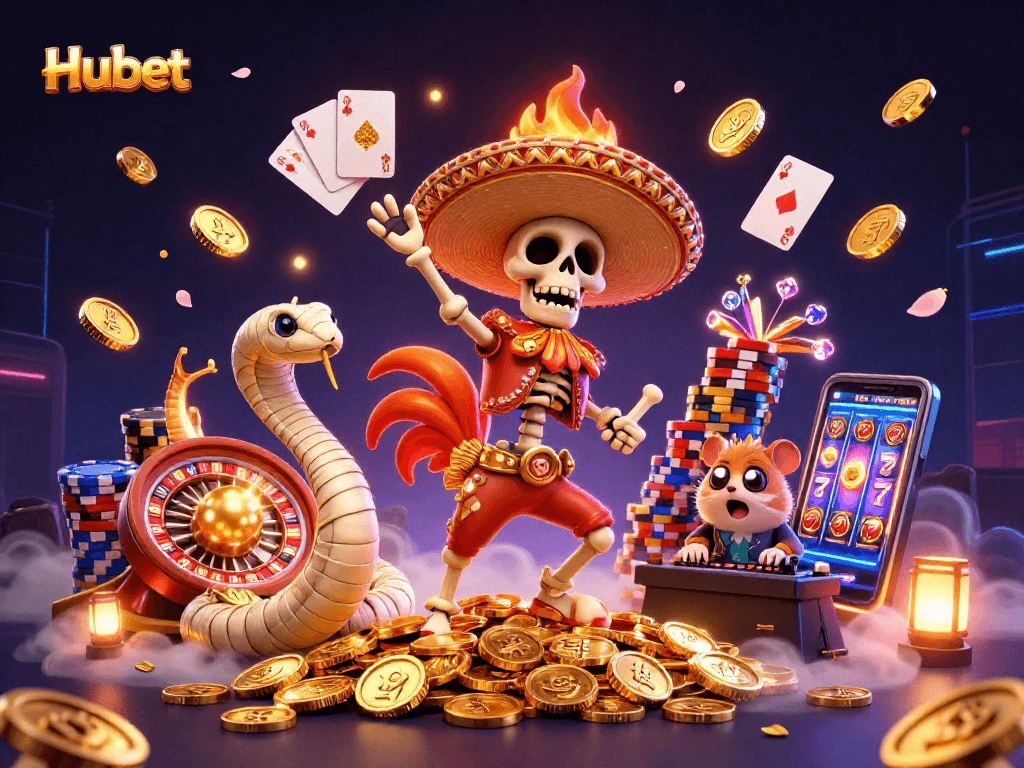 Experience thrilling casino action with Hubet, featuring lively characters and dynamic gambling elements.