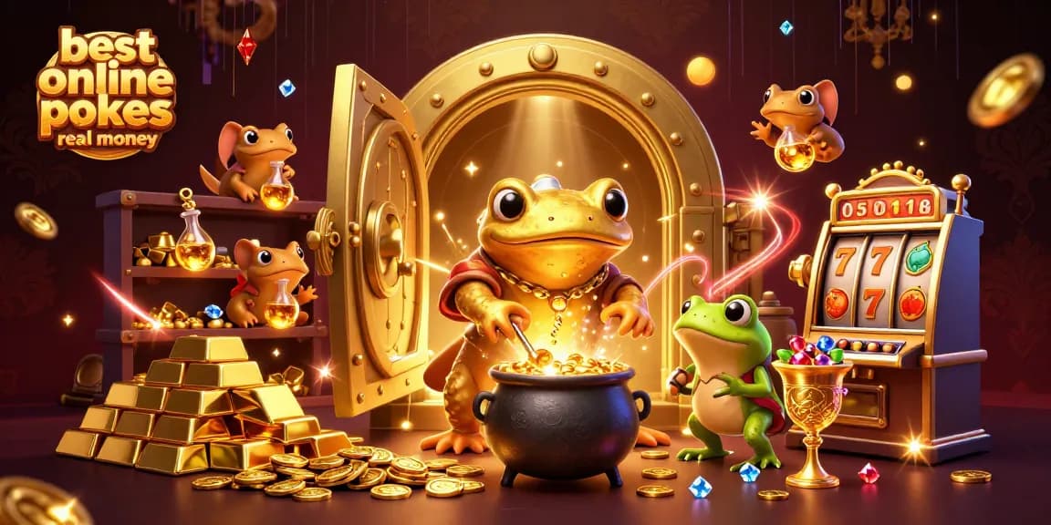 Engage with the best online pokies real money in this vibrant 3D casino illustration featuring a golden salamander alchemist.