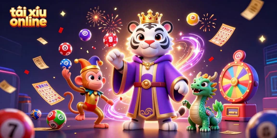 Engage with tài xỉu online in an electrifying 3D illustration featuring vibrant characters and gambling elements.