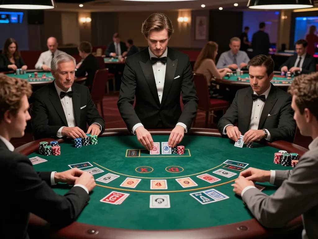 Players strategizing at rr88 blackjack table in vibrant casino ambiance, capturing thrilling moments of gameplay