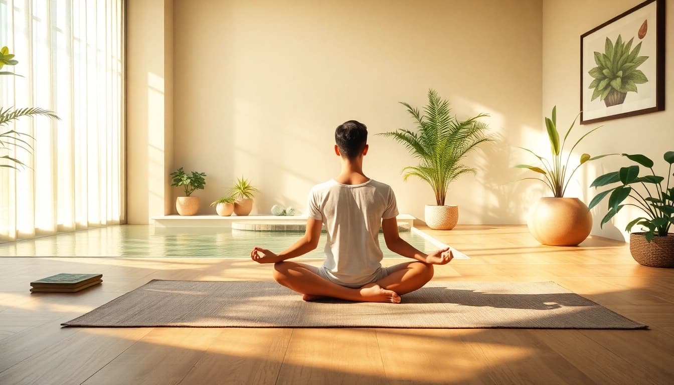 Enhance emotional wellbeing through mindful meditation in a serene, natural setting.