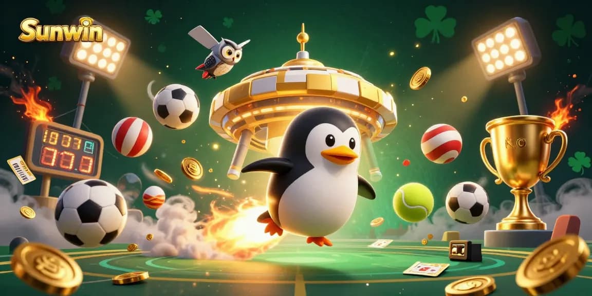 Join the fun at Sunwin with a vibrant 3D casino adventure, featuring a racing golden penguin.