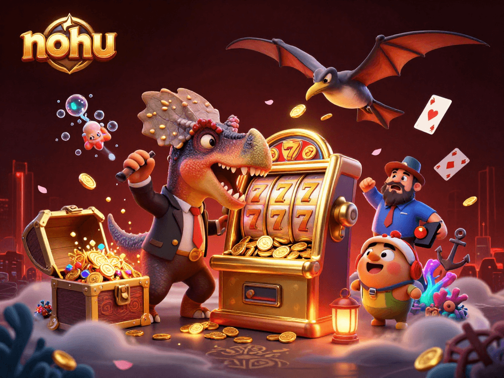 Experience the thrill of nohu with a pachycephalosaurus winning a jackpot amidst dynamic casino elements.