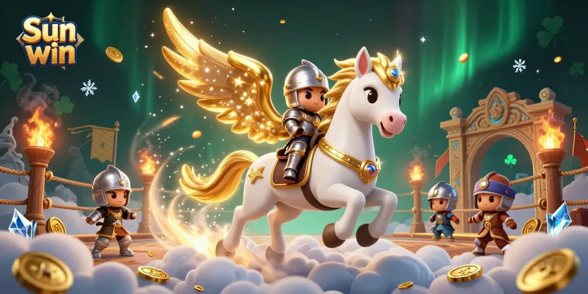 Engage with thrilling Sun win gaming moments featuring a celestial horse and knight in a dynamic casino scene.