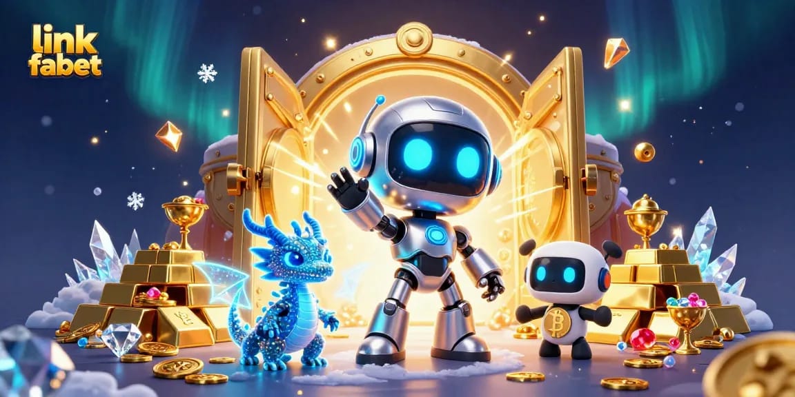 Engage with link fabet through thrilling gaming visuals featuring a cyberpunk robot and its companions.