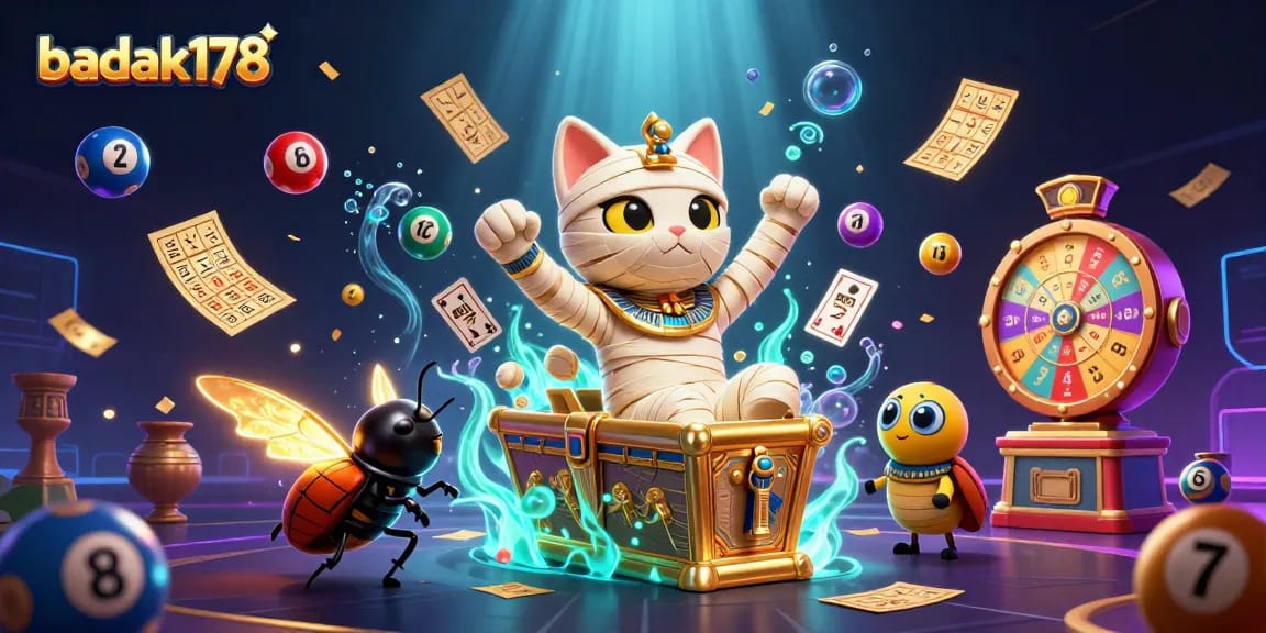 Experience the thrills with badak178 as colorful lottery elements and an Egyptian theme unite in this vibrant scene.