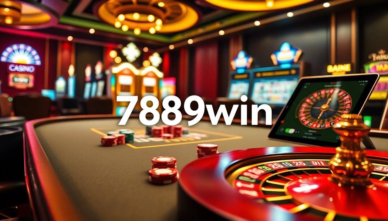 An exciting gambling scene featuring vibrant casino elements and the 789win link mới for online betting.