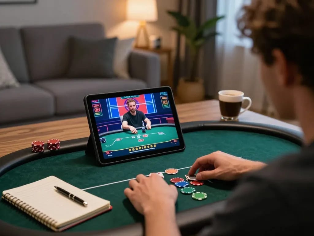 Players experience sun win excitement during an engaging online poker game at home.
