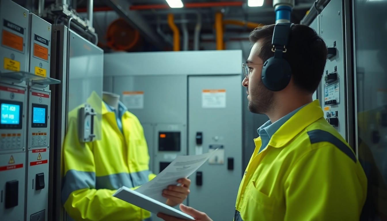 Technician conducting a DGUV V3 Prüfung to ensure electrical safety compliance.