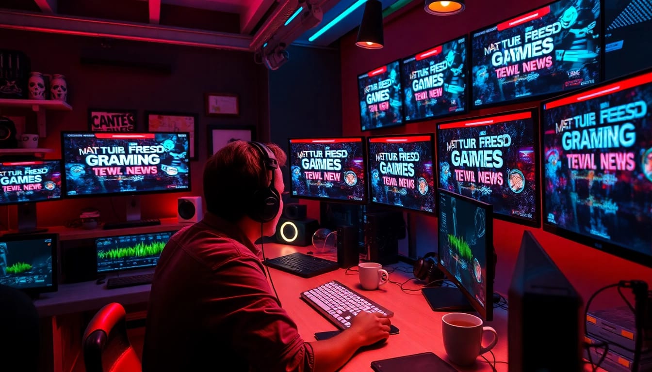 Aktuelle Berichterstattung über Games News in einem dynamischen Gaming-Redaktionsbüro.
