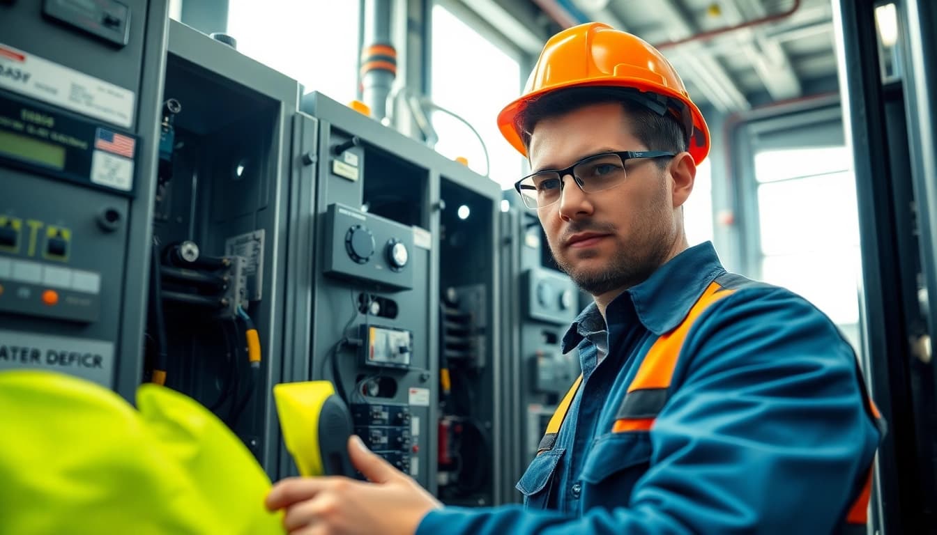 DGUV V3 Prüfung im Detail: Fachtechniker prüft elektrische Anlagen auf Sicherheit.