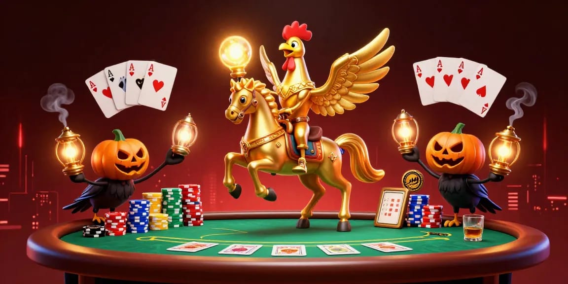 Engage with 88vv’s thrilling casino scene featuring a golden rooster and poker action.