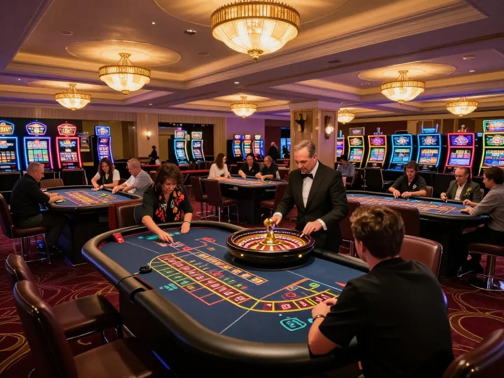 Players enjoying a live roulette game at MB66 casino, captivating atmosphere with vibrant lighting.