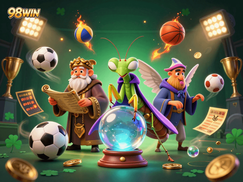 Join 98WIN's thrilling gaming adventure with a mystical fortune teller and wise librarian.