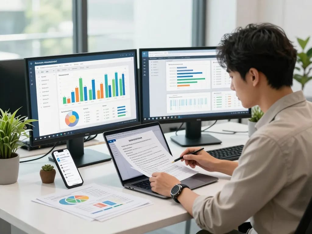 Espace de travail efficace pour gérer logiciel gestion locative gratuit avec des outils modernes et une dynamique de bureau vibrante.