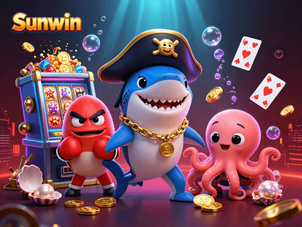 Spin the reels of Sunwin's jackpot with a fun pirate shark and friends in action!