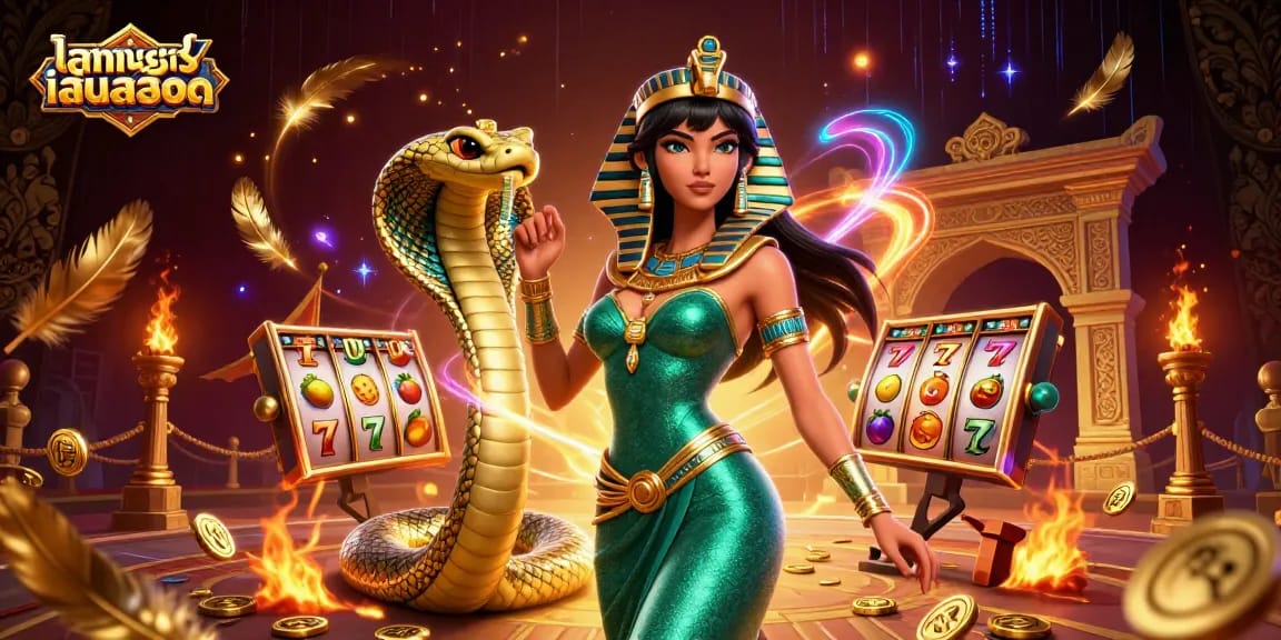 Experience thrilling ทดลองเล่นสล็อต with a glamorous design featuring captivating characters in a vibrant casino scene.