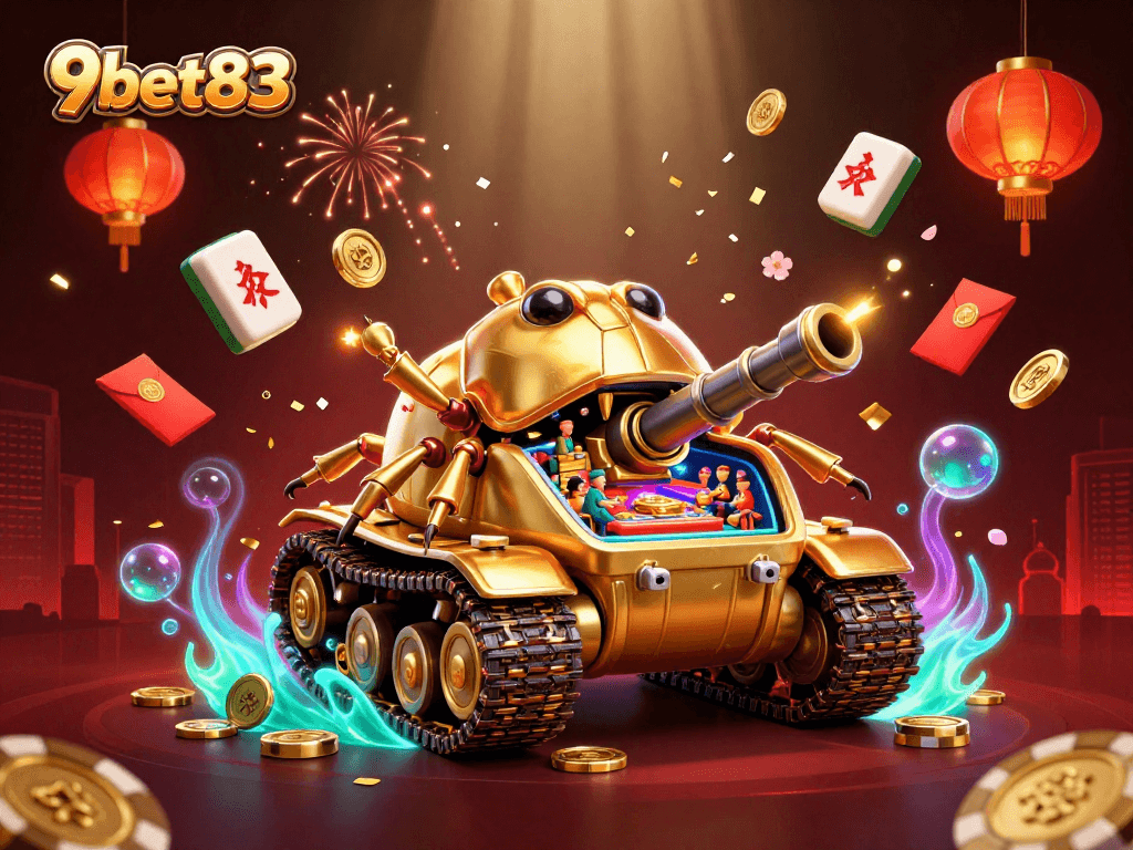 Engage with 9bet83 lively casino scene inside a golden beetle tank filled with vibrant gaming elements.