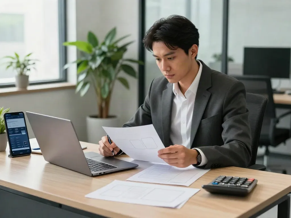 Professional analyzing payday loans in a modern office setting