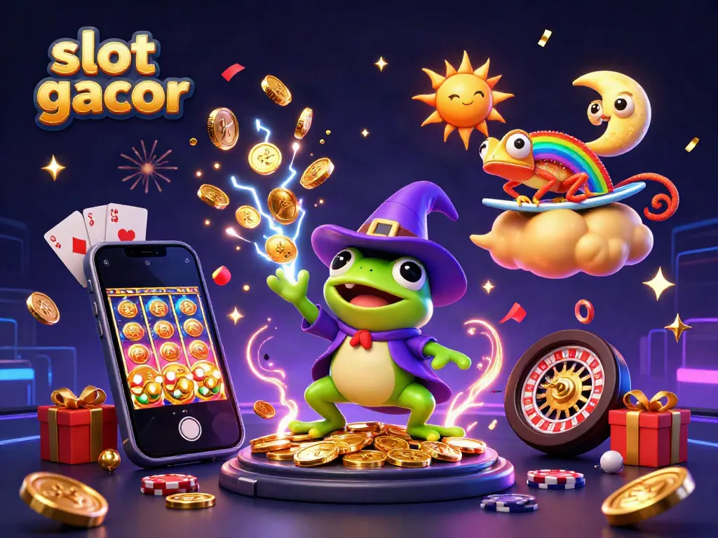Experience slot gacor excitement with a dynamic scene of playful, enchanting characters amidst captivating casino games.