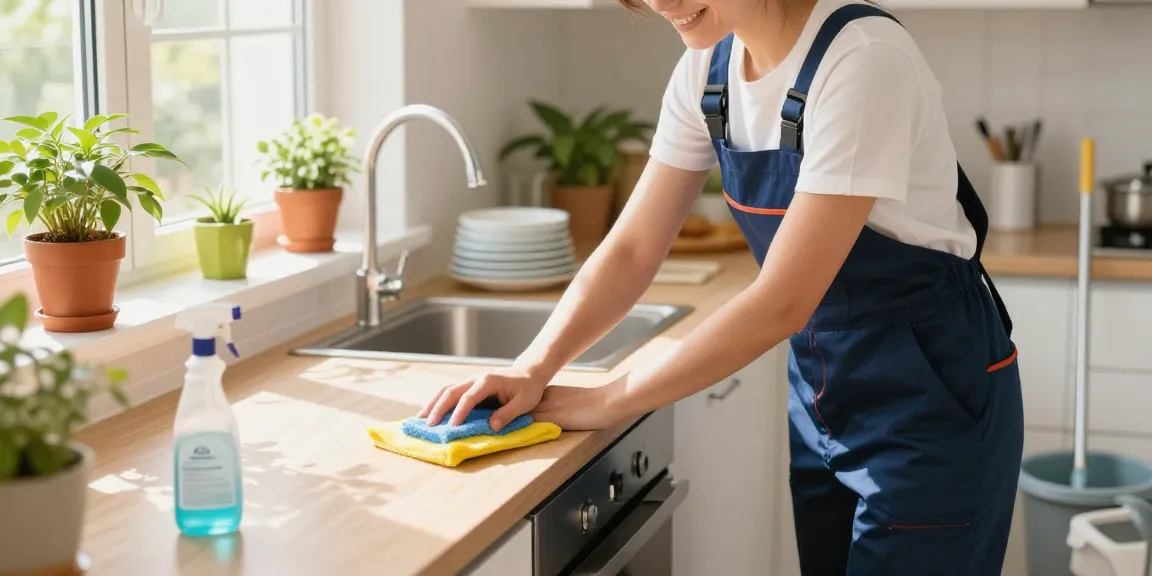 Expert cleaner from reinigungsfirma solothurn providing meticulous home cleaning service in a bright kitchen.