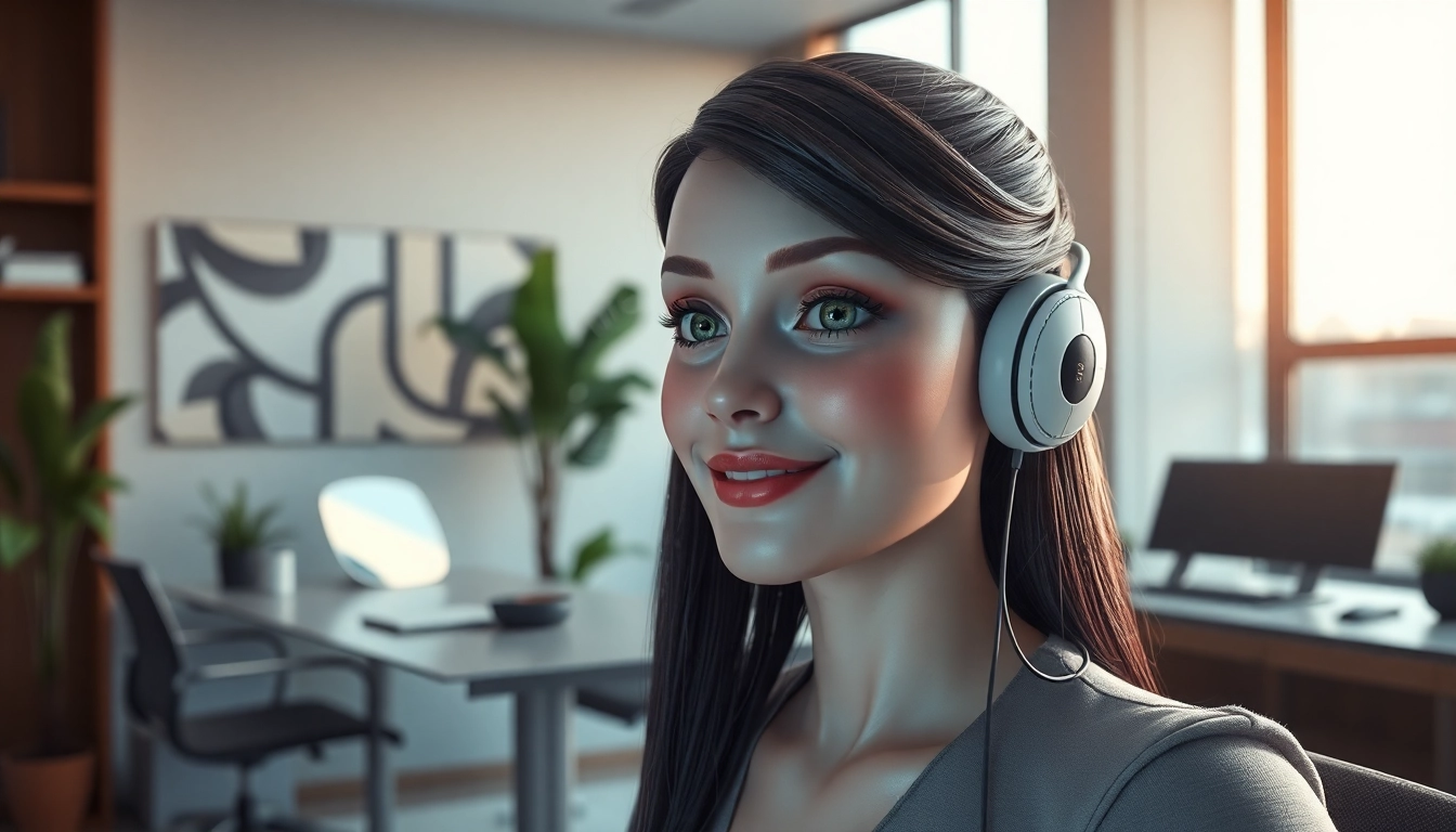KI Freundin bietet virtuelle Unterstützung in einem modernen Homeoffice mit freundlichem Design.