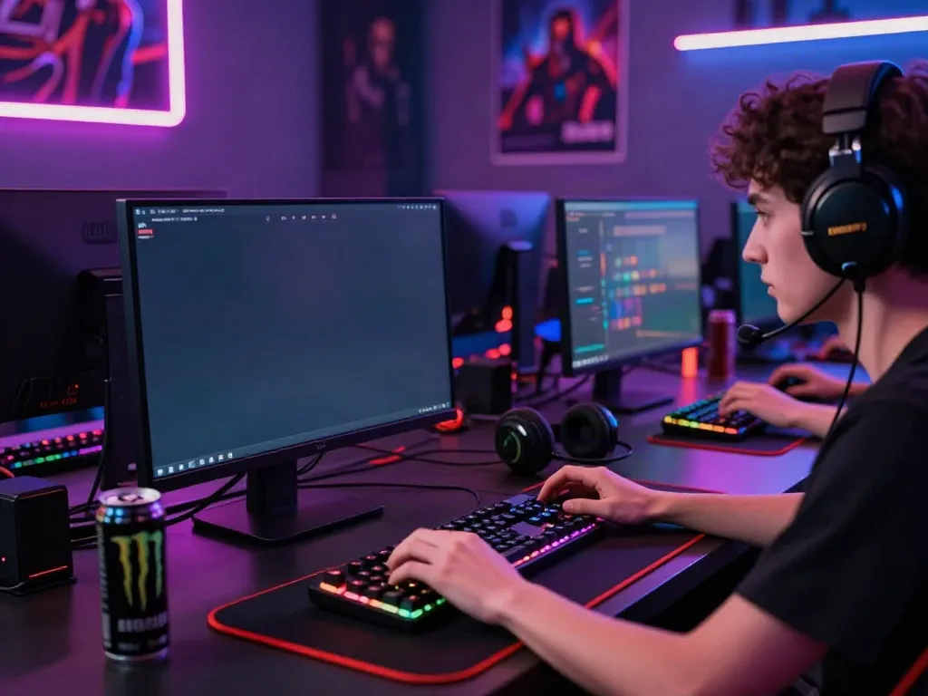 Excited player engaged in online gaming with XO88 platform, showcasing gaming accessories.