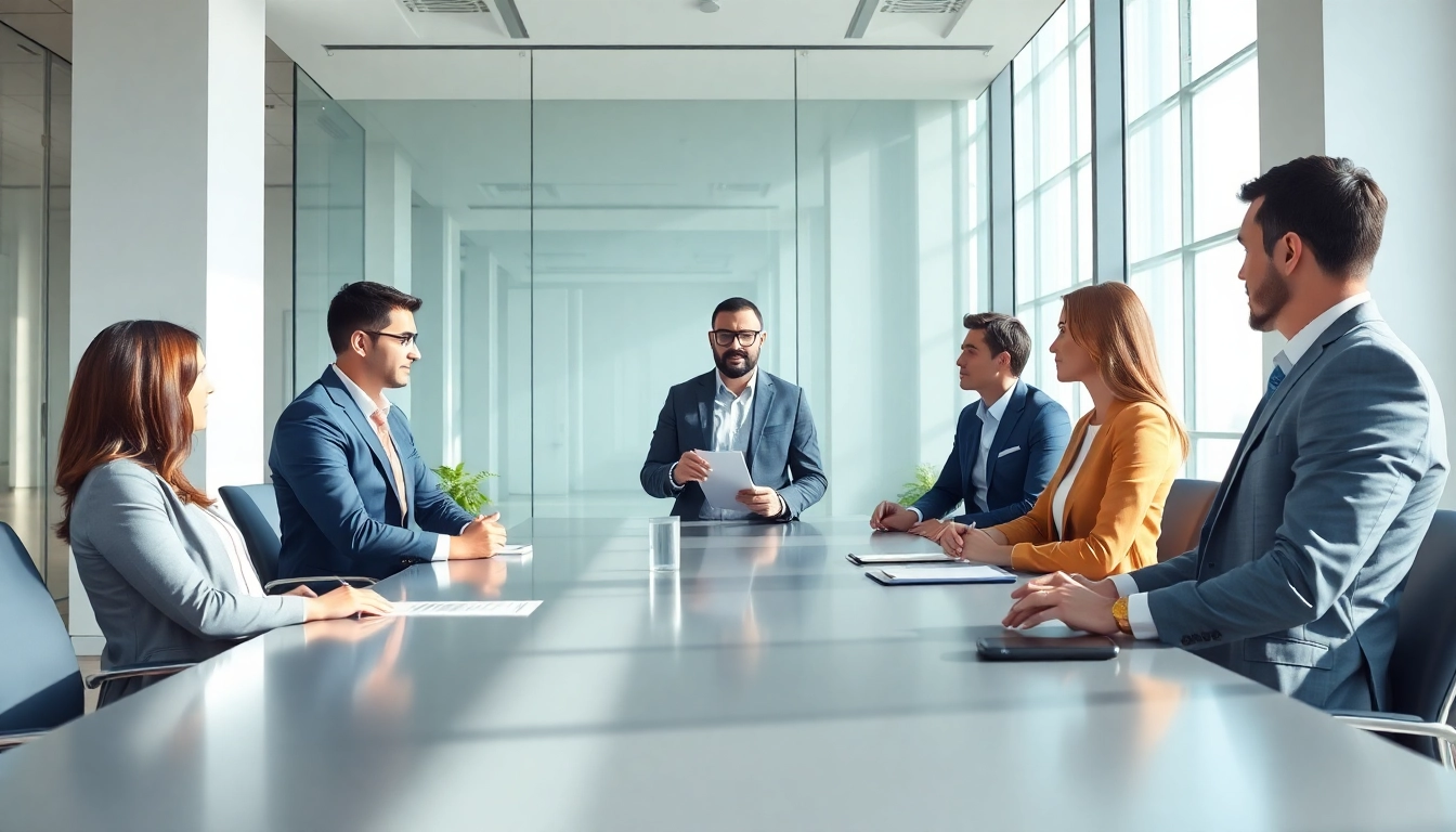 Headhunter Ingenieure berät Kunden in einem modernen Büro über technische Talente.