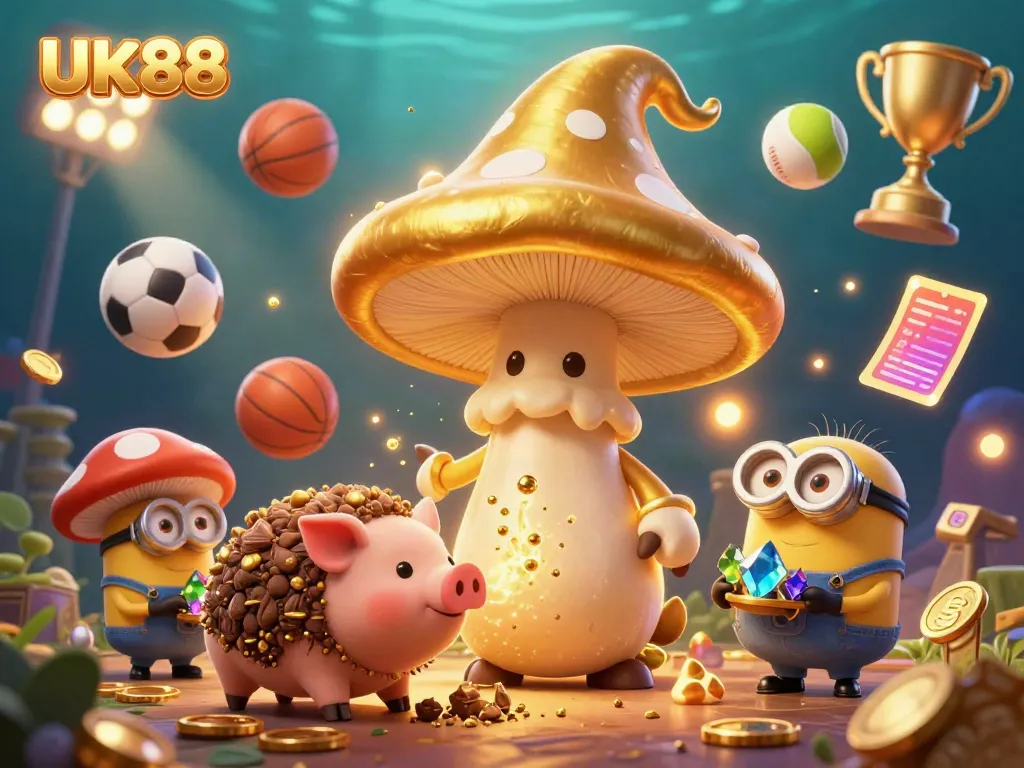 Bet on UK88 with magic and treasure in an energetic casino scene full of sports action.