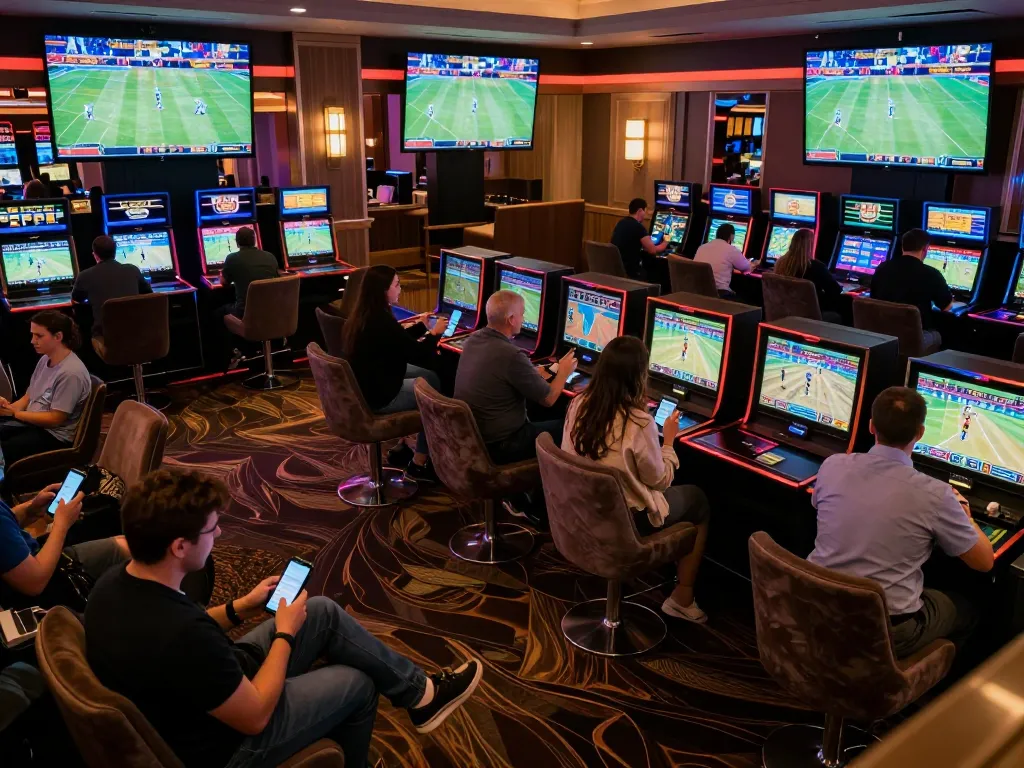 Engaging sports betting experience at CM88 okvip with enthusiastic bettors in a vibrant casino environment