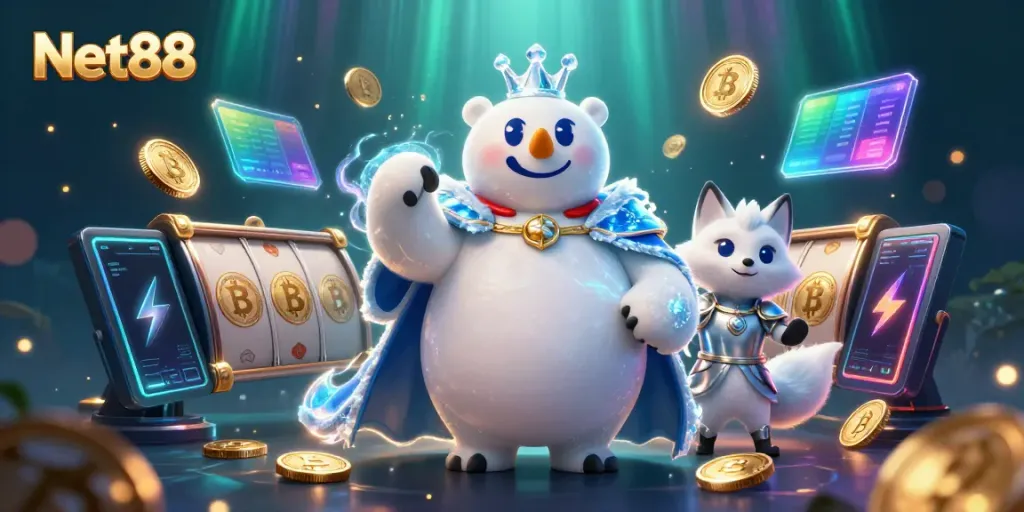 Play slots and win exciting prizes at Net88, featuring a magical icy scene.