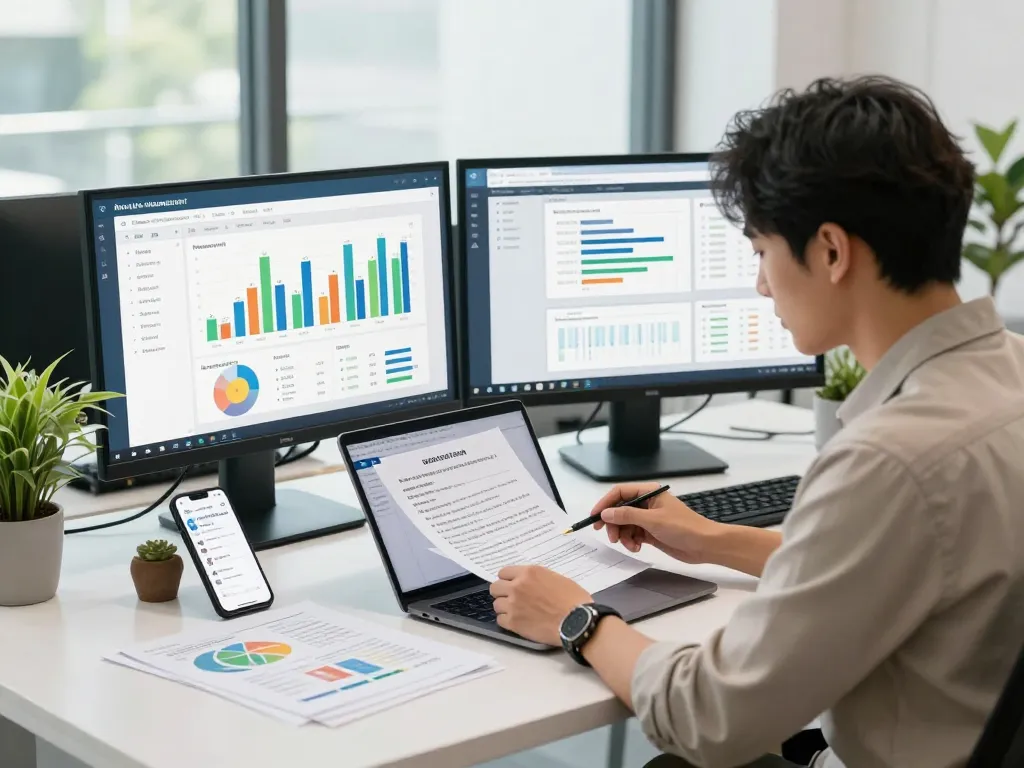 Espace de travail efficace pour gérer logiciel gestion locative gratuit avec des outils modernes et une dynamique de bureau vibrante.