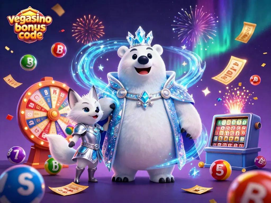 Experience the excitement of Vegasino bonus code with dynamic lottery balls and festive casino elements.