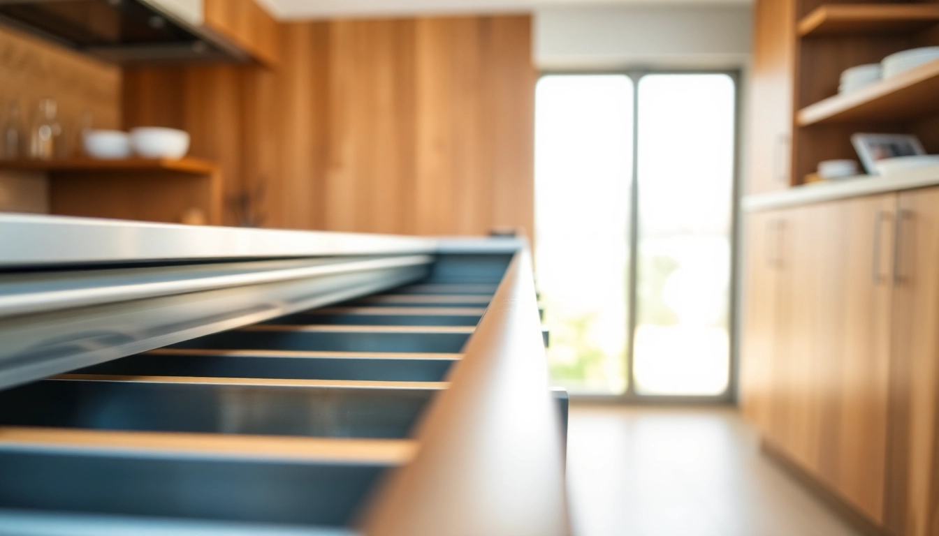 Metal Drawer System mit glatter Bewegung und modernem Design in einem einladenden Küchenambiente.