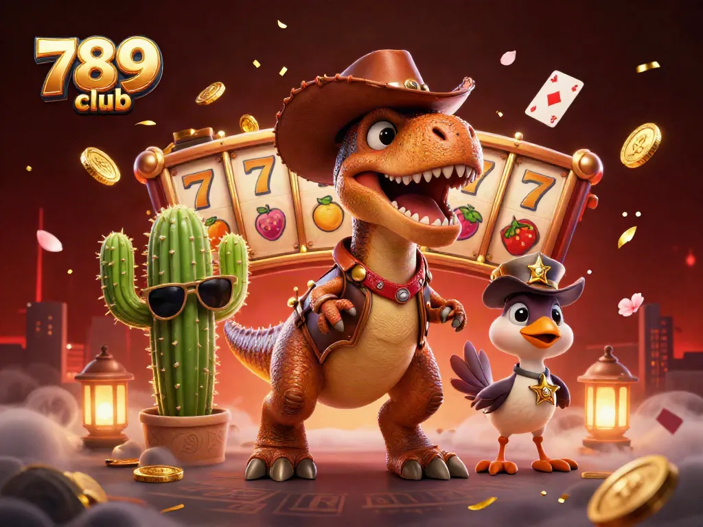 Engage with thrilling 789club gameplay featuring a vibrant 3D cartoon dinosaur and casino elements.