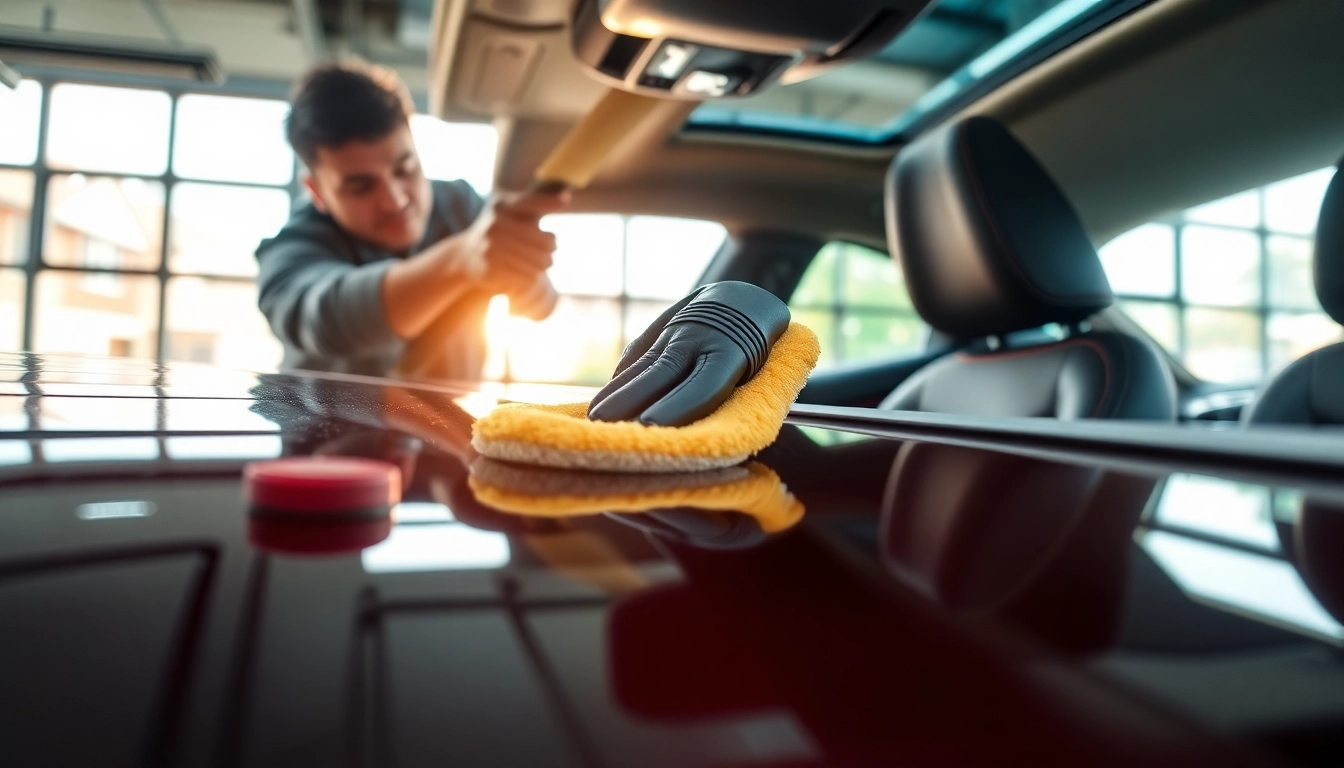 Fahrzeugaufbereitung mit einem Fachmann, der sorgfältig das Innere eines Fahrzeugs reinigt.