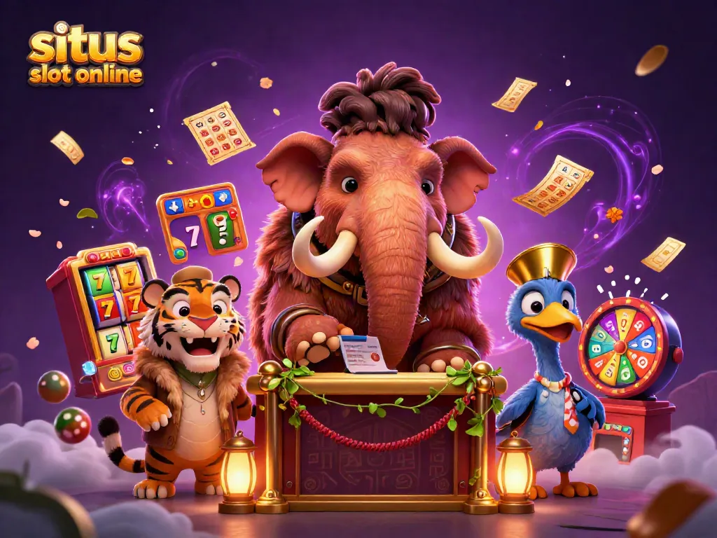 Engage with exciting gameplay at situs slot online, showcasing lively casino characters and vibrant slot-themed elements.