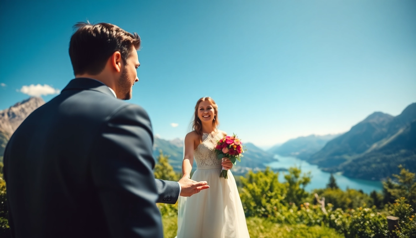 Hochzeitsfotograf Schliersee captures a couple in a romantic Alpine setting during their vows.