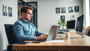 Headhunter IT bei der professionellen Arbeit im modernen Büro mit Laptop und Notizen.