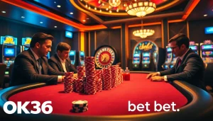 Experience the thrill of betting at OK365 bet with an exciting casino environment featuring poker and roulette.