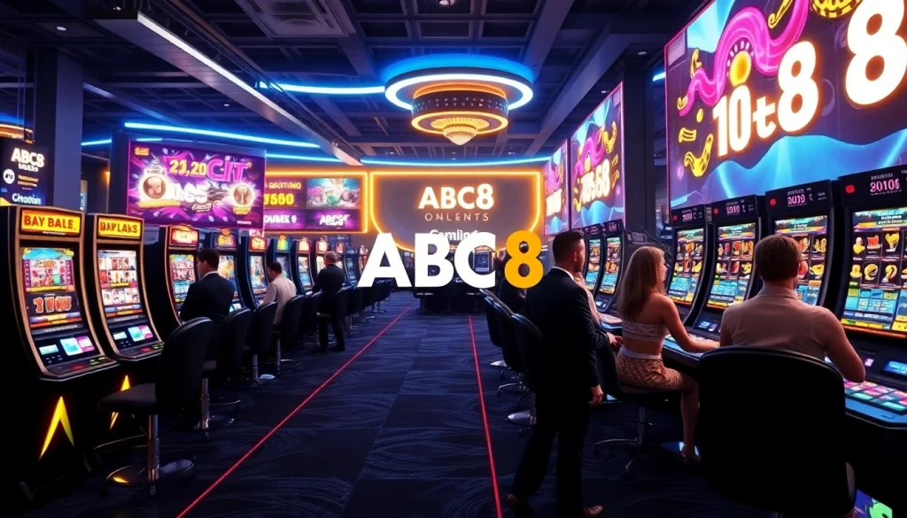 Engaging online gambling scene showcasing ABC8's vibrant gaming environment with players at modern interfaces.