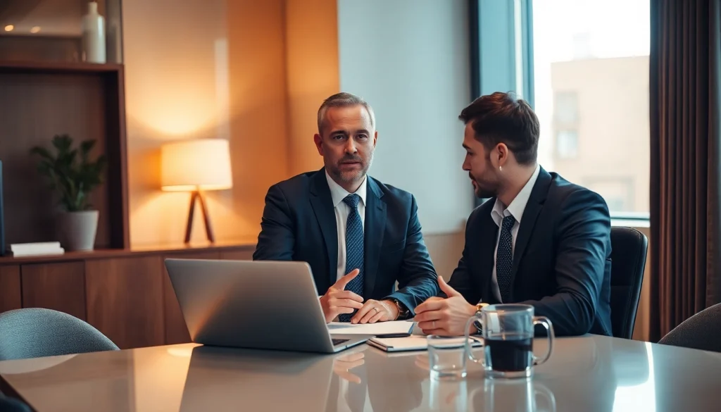 Headhunter Gastronomie führt ein Gespräch mit einem Kandidaten in einem modernen Büro, das Vertrauen und Professionalität ausstrahlt.